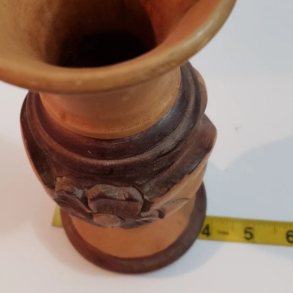 Hand Carved Wooden Vase Folk Art Boho